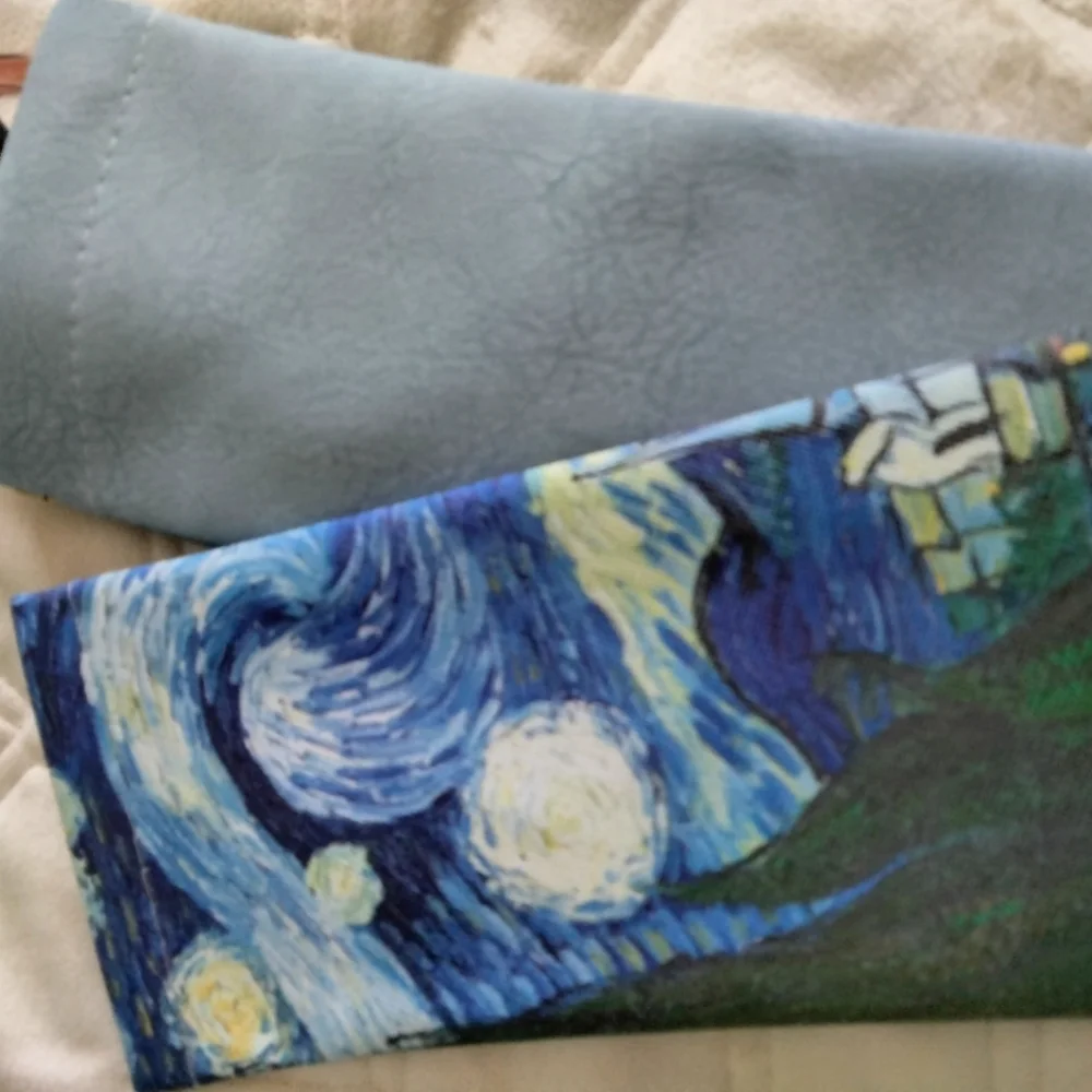 Set of Sunglass cases: 1 a famous painting;  the other Wedgewood blue faux suede